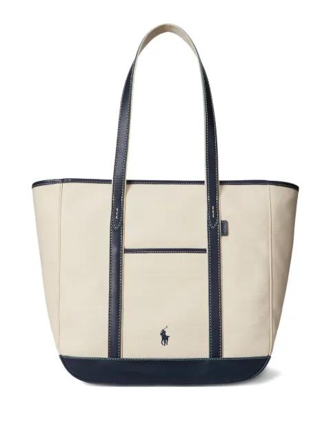 medium leather-trim canvas tote bag by POLO RALPH LAUREN