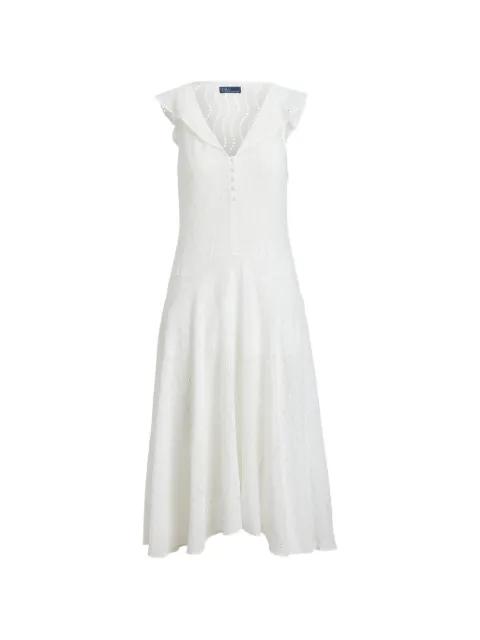 ruffled V-neck midi dress by POLO RALPH LAUREN