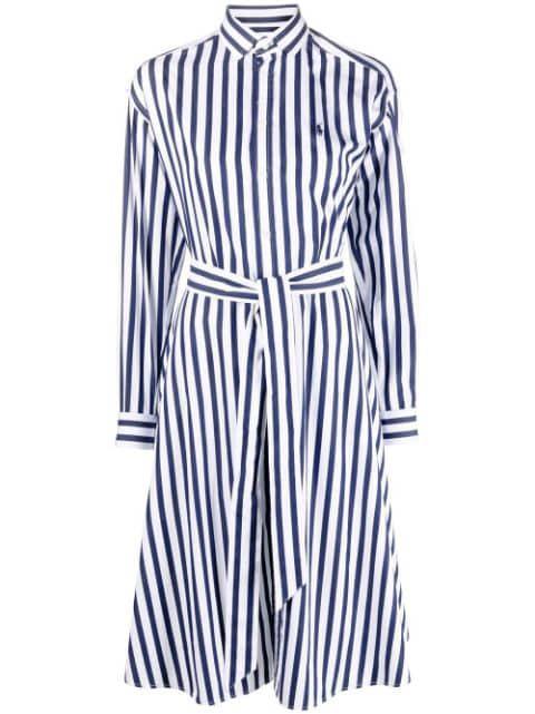 striped-pattern belted midi dress by POLO RALPH LAUREN