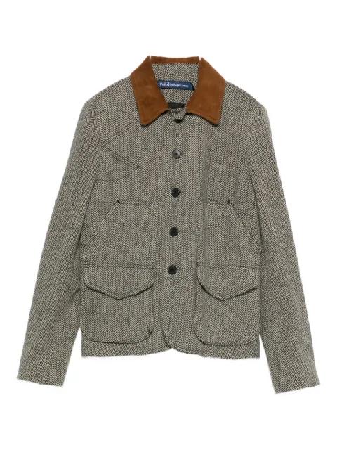 suede-trim herringbone jacket by POLO RALPH LAUREN