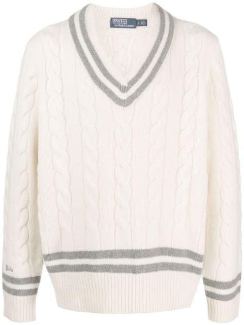 tipped V-neck cable-knit jumper by POLO RALPH LAUREN