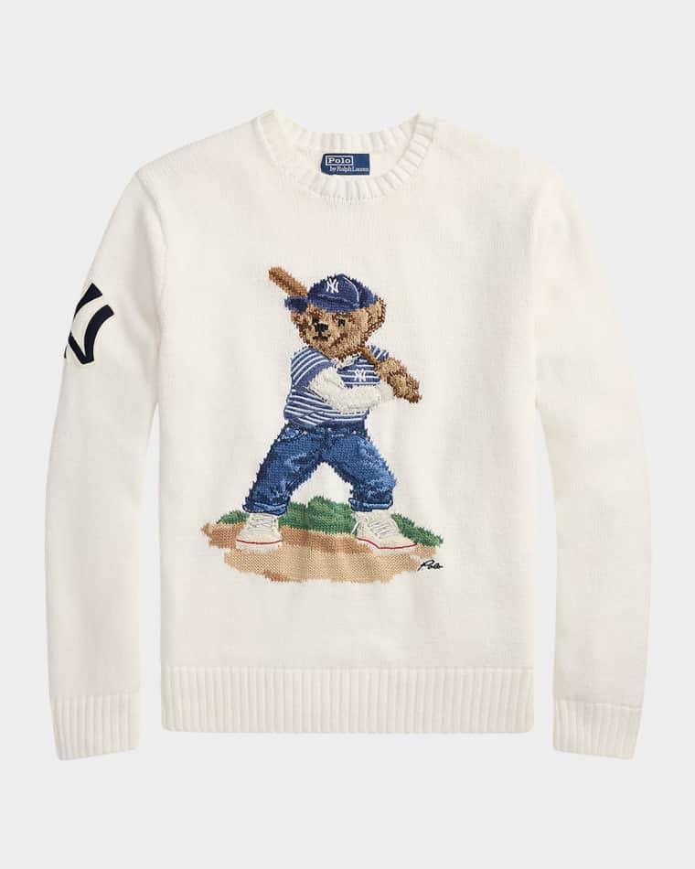 x Yankees Men's Bear Linen and Cotton Crewneck Sweater by POLO RALPH LAUREN