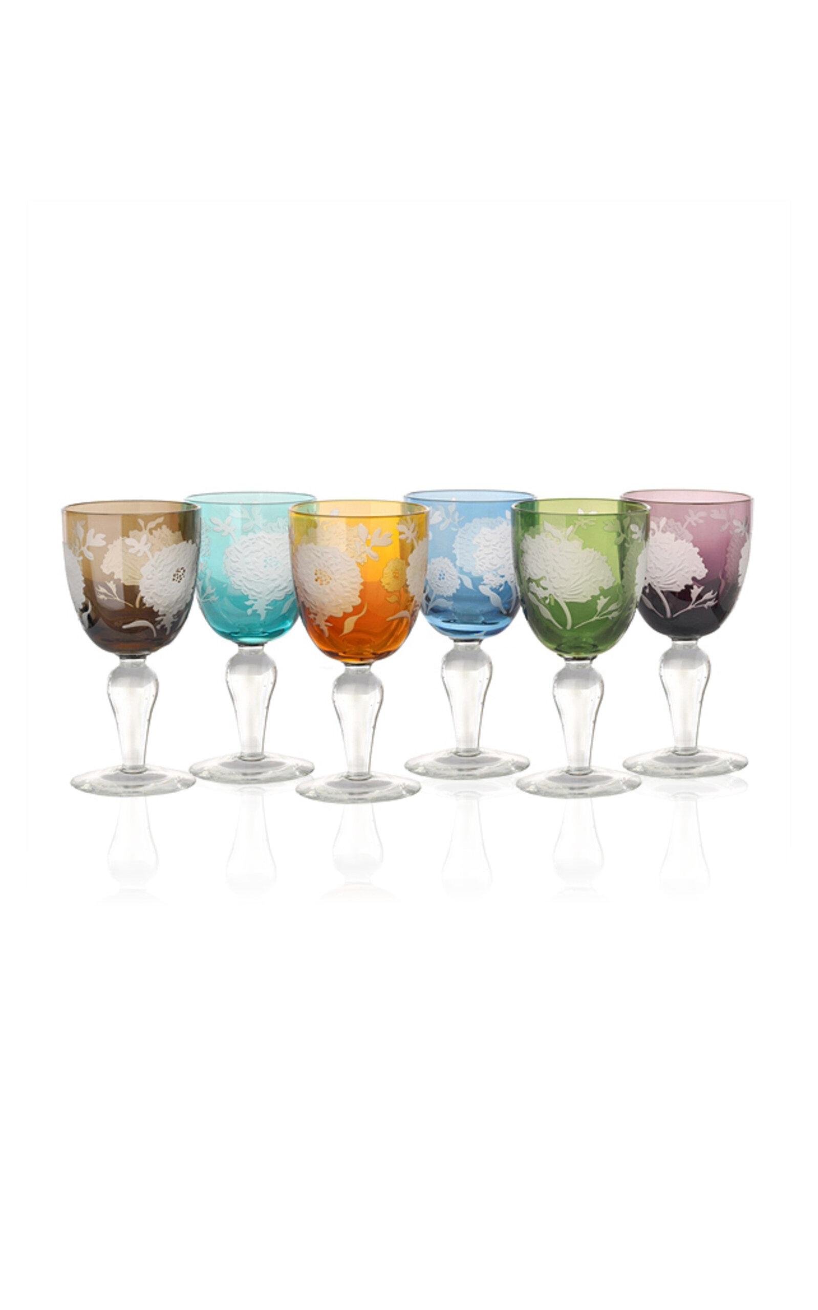 POLSPOTTEN - Set-of-Six Peony Wine Glasses - Multi - Moda Operandi by POLSPOTTEN