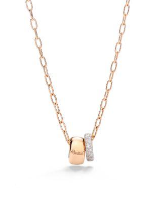18K Rose Gold Iconica Diamond Pav&eacute; Two Ring Pendant Necklace by POMELLATO