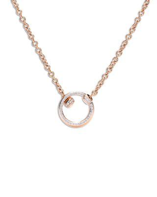 18K Rose Gold Pomellato Together Diamond Pav&eacute; Double Circle Pendant Necklace by POMELLATO