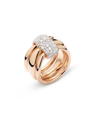18K Rose Gold Pomellato Together Diamond Pav&eacute; Multirow Ring by POMELLATO