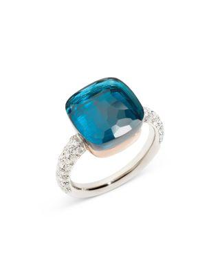 18K Rose & White Gold Nudo London Blue Topaz & Diamond Pav&eacute; Ring by POMELLATO
