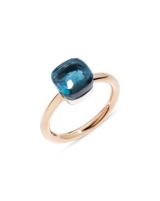 18K White & Rose Gold Nudo London Blue Topaz Solitaire Ring by POMELLATO