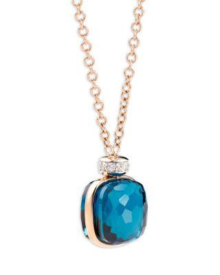 18K White & Rose Gold Nudo London Blue Topaz & Diamond Pendant Necklace by POMELLATO