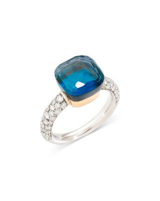 18K White & Rose Gold Nudo London Blue Topaz & Turquoise Doublet & Diamond Ring by POMELLATO