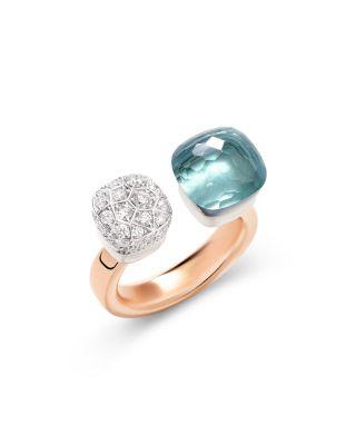 18K White & Rose Gold Nudo Sky Blue Topaz & Diamond Cluster Cuff Ring by POMELLATO