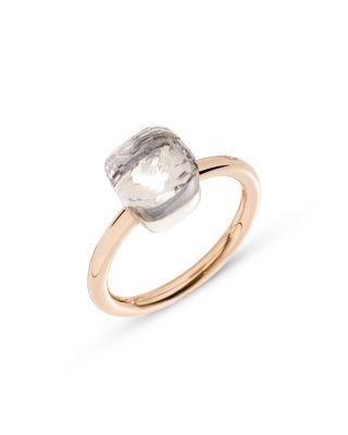 18K White & Rose Gold Nudo White Topaz Cushion Petite Solitaire Ring by POMELLATO