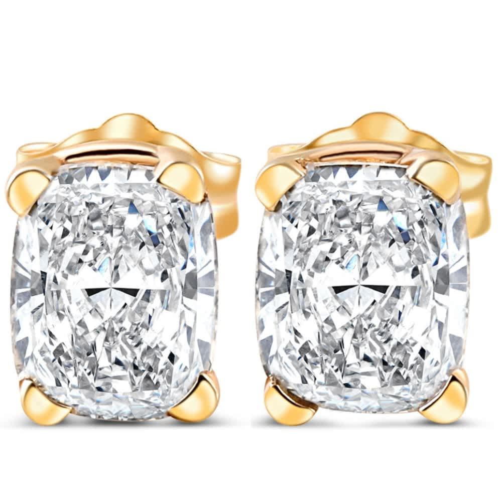 1 - 4 Carat Cushion Cut Diamond Studs 14k White or Yellow Gold Lab Grown by POMPEII3