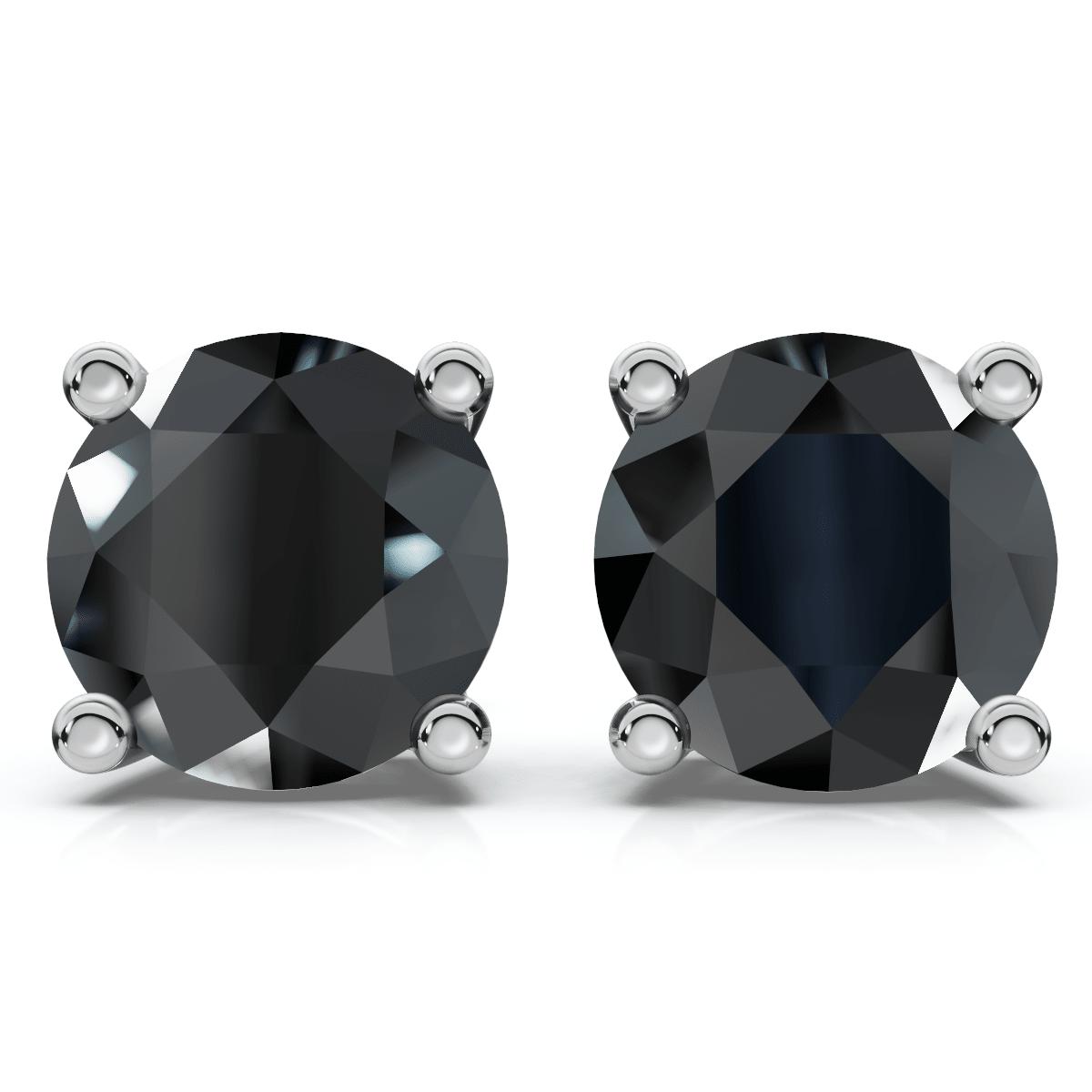 Round 4-Prong Black Diamond Studs 14k Gold by POMPEII3