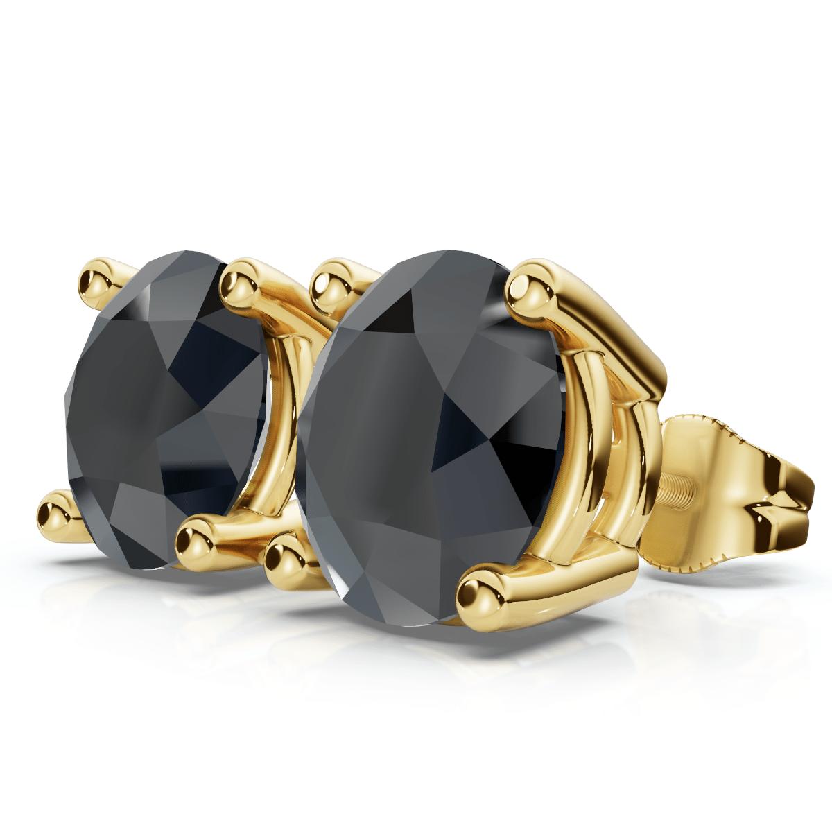 Round 4-Prong Black Diamond Studs 14k Gold by POMPEII3