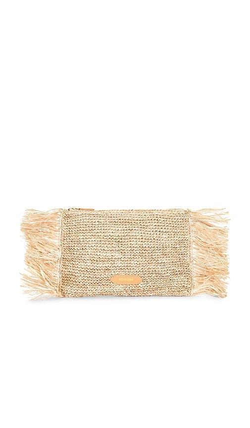 Poolside The Tropical Fringe Clutch in Beige by POOLSIDE