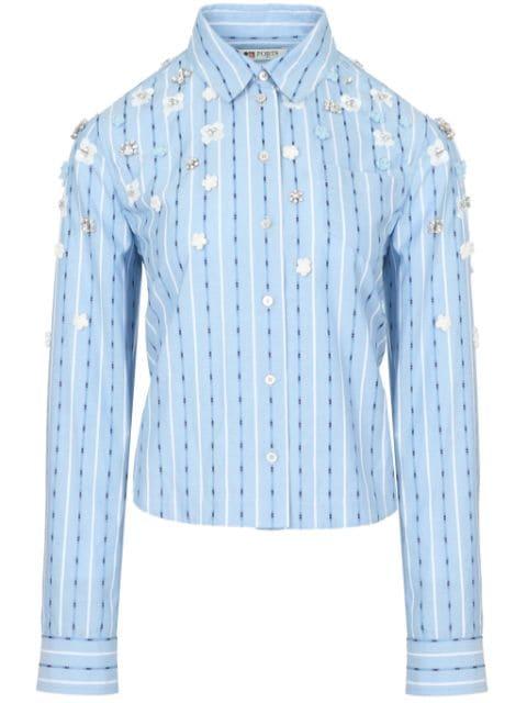 floral-appliqué striped shirt by PORTS 1961
