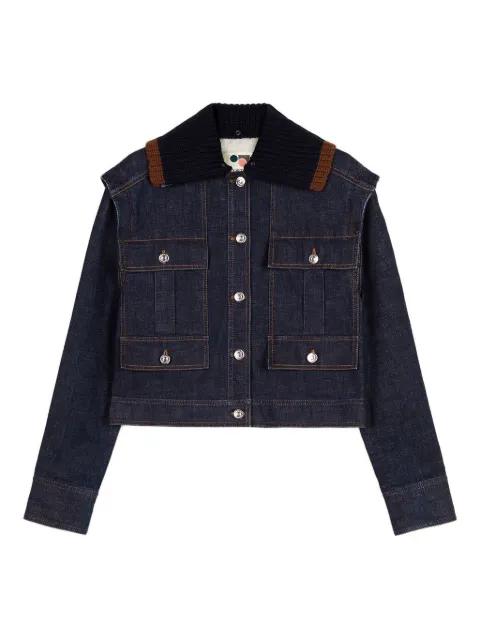 knitted-collar denim jacket by PORTS 1961