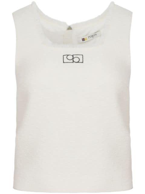 logo-embroidered tweed top by PORTS 1961