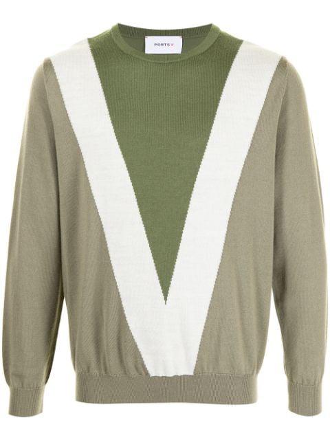 V intarsia crew neck jumper by PORTS V