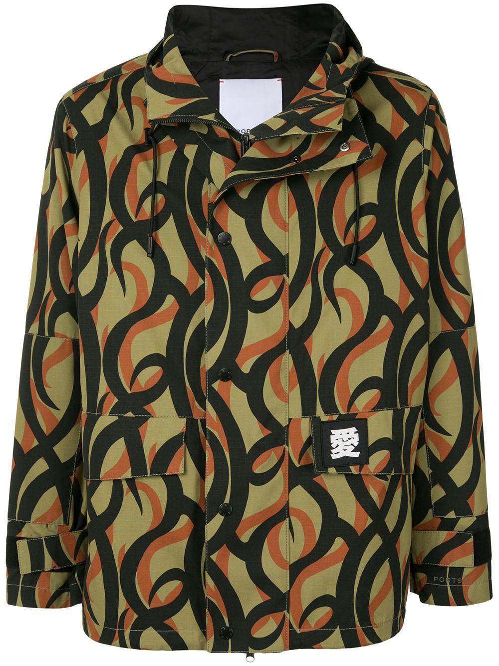 abstract-print hoodied jacket by PORTS V