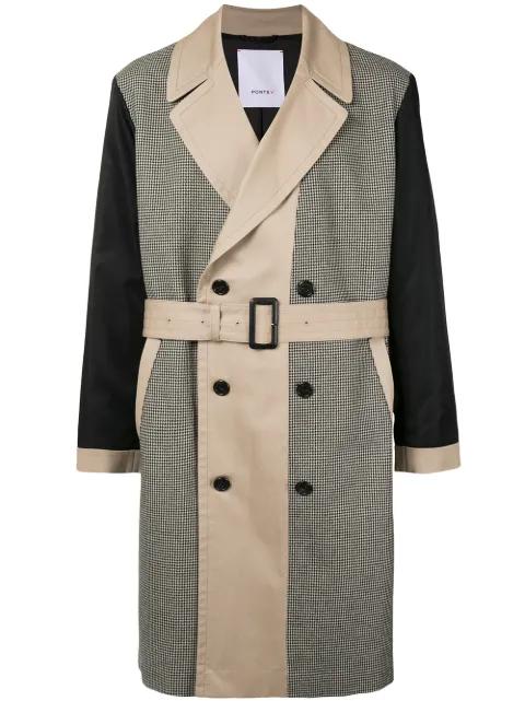 houndstooth-pattern panelled trench coat by PORTS V