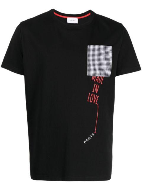 logo-embroidered check-print T-shirt by PORTS V