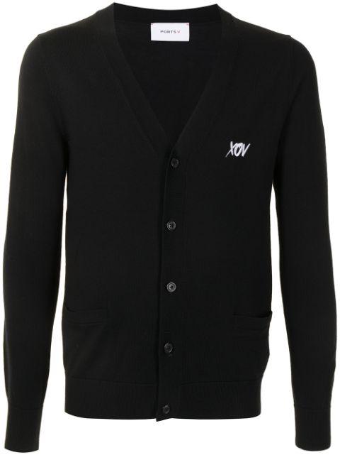 logo-print button-up cardigan by PORTS V