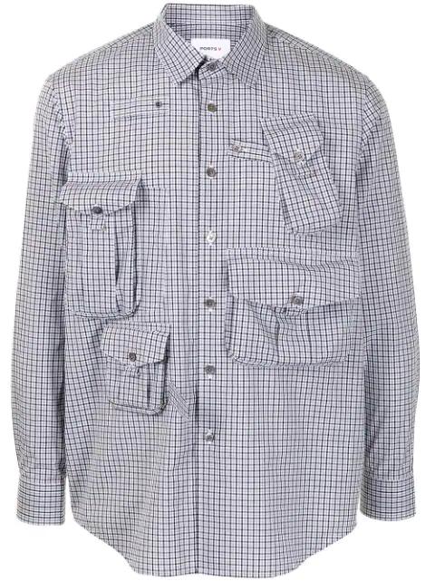 multi-pocket gingham check shirt by PORTS V