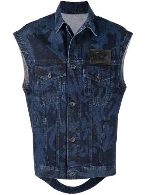 slogan-print denim gilet by PORTS V
