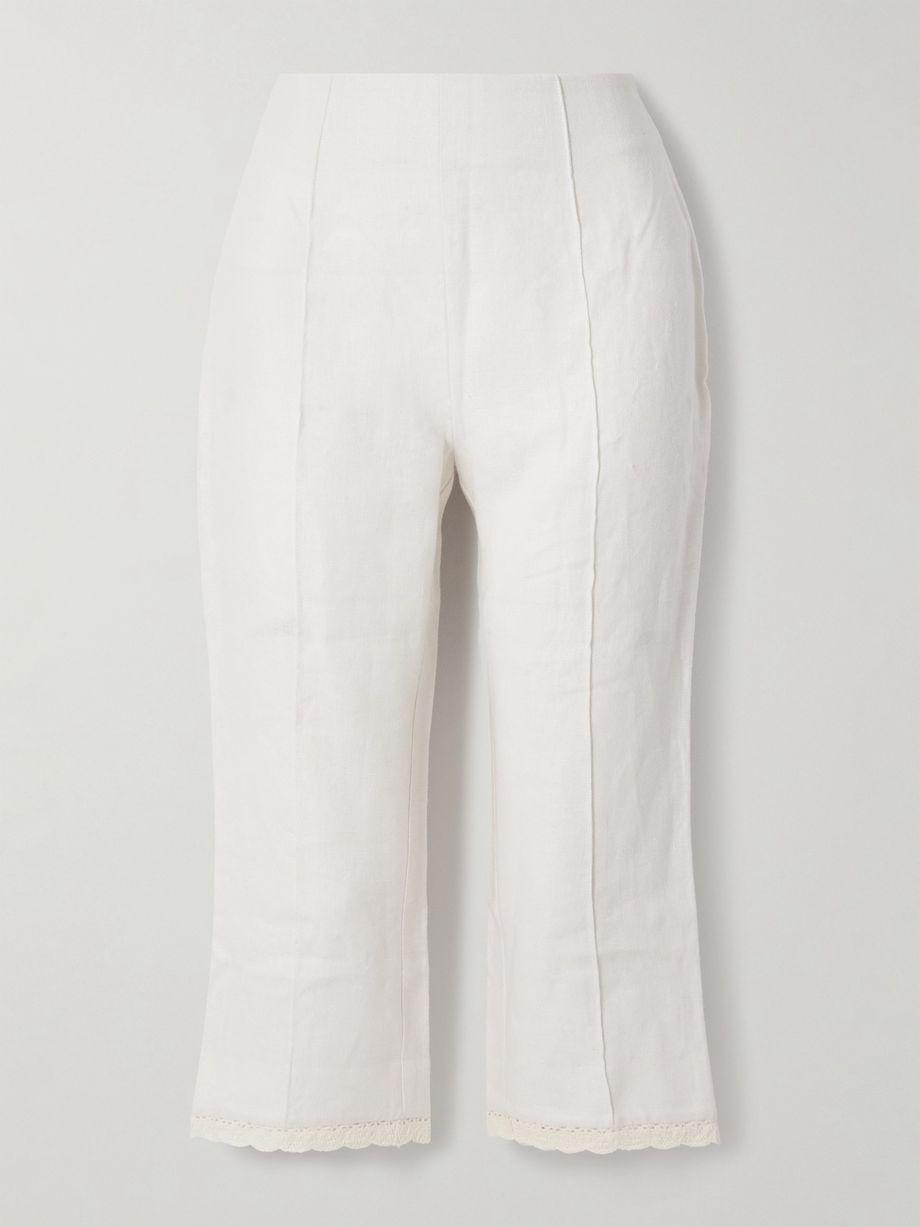 Effi Capri crocheted lace-trimmed linen slim-leg pants by POSSE