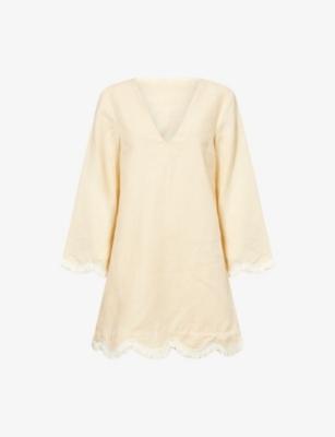 Essie V-Neck Kaftan Linen Mini Dress by POSSE
