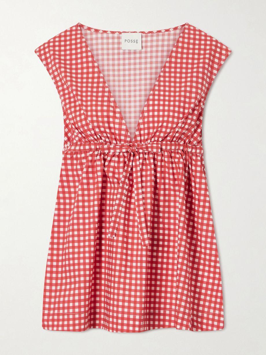 Lindie bow-detailed checked cotton-poplin top by POSSE