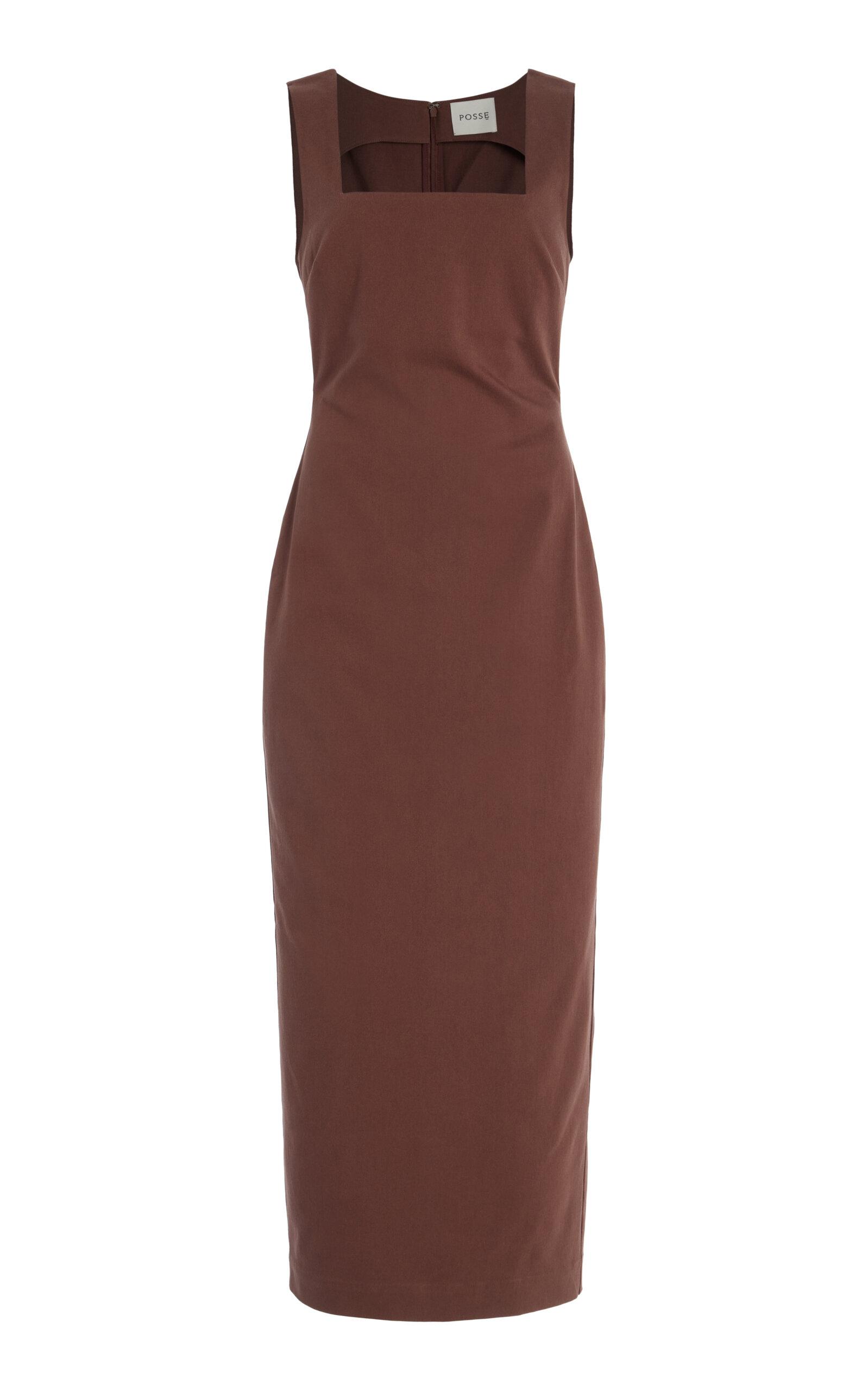 Posse - Exclusive Alice Cotton Midi Dress - Brown - - Moda Operandi by POSSE