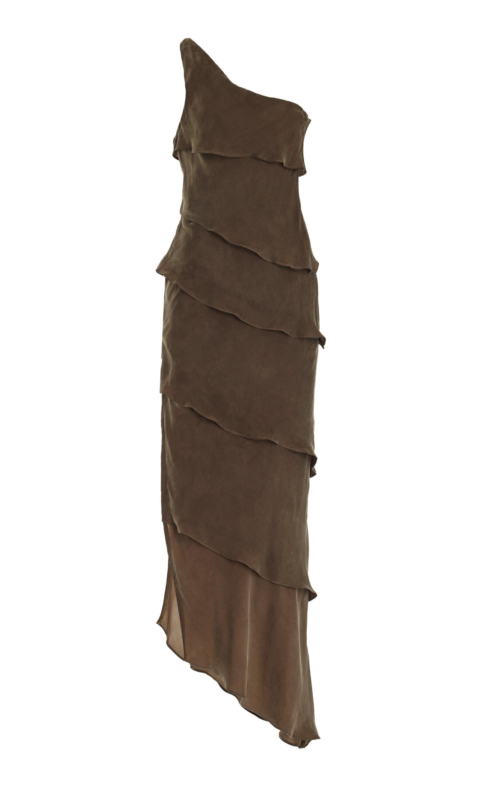 Posse - Exclusive Matilda One-Shoulder Washed Twill Midi Dress - Green - - Moda Operandi by POSSE