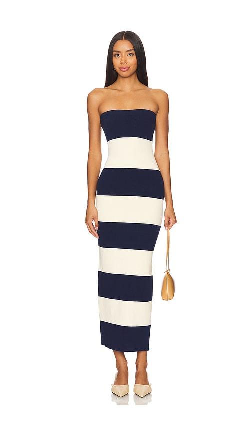 Posse Theo Strapless Dress in Navy,Cream by POSSE
