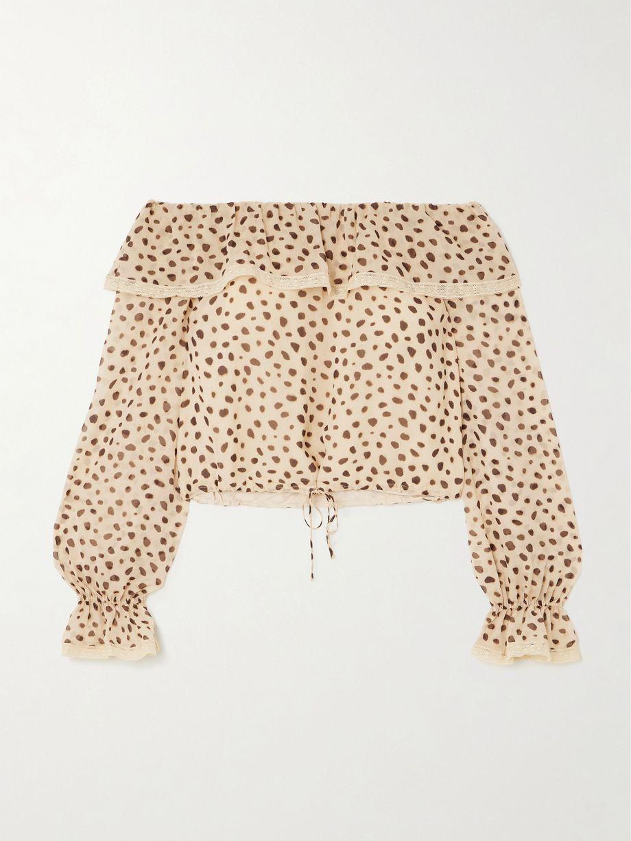 Priscilla off-the-shoulder lace-trimmed cheetah-print silk-georgette blouse by POSSE