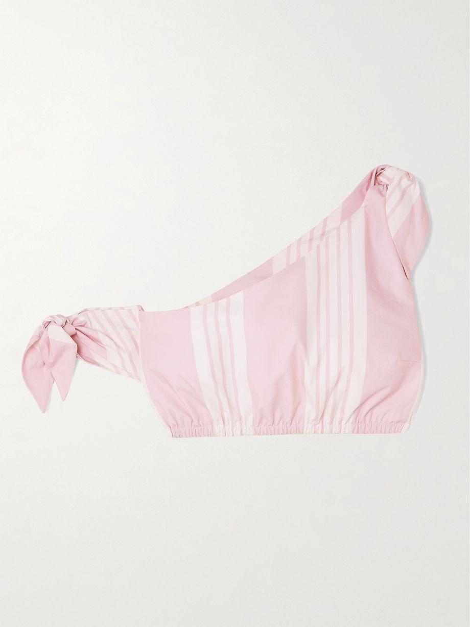 Rosie cropped one-shoulder tie-detailed striped cotton top by POSSE