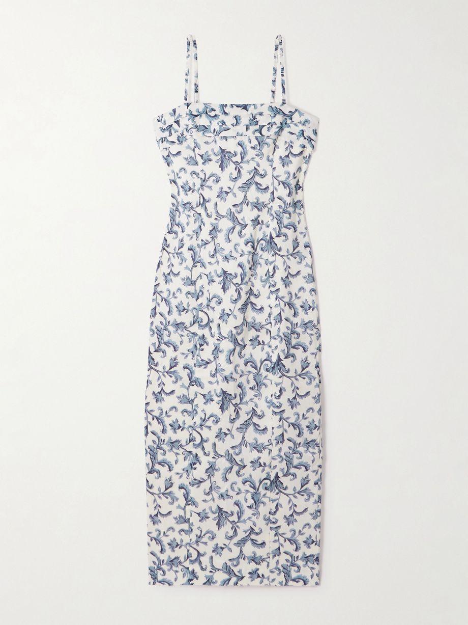 Rue pleated printed linen and silk-blend midi dress by POSSE Rue pleated printed linen and silk-blend midi dress by POSSE