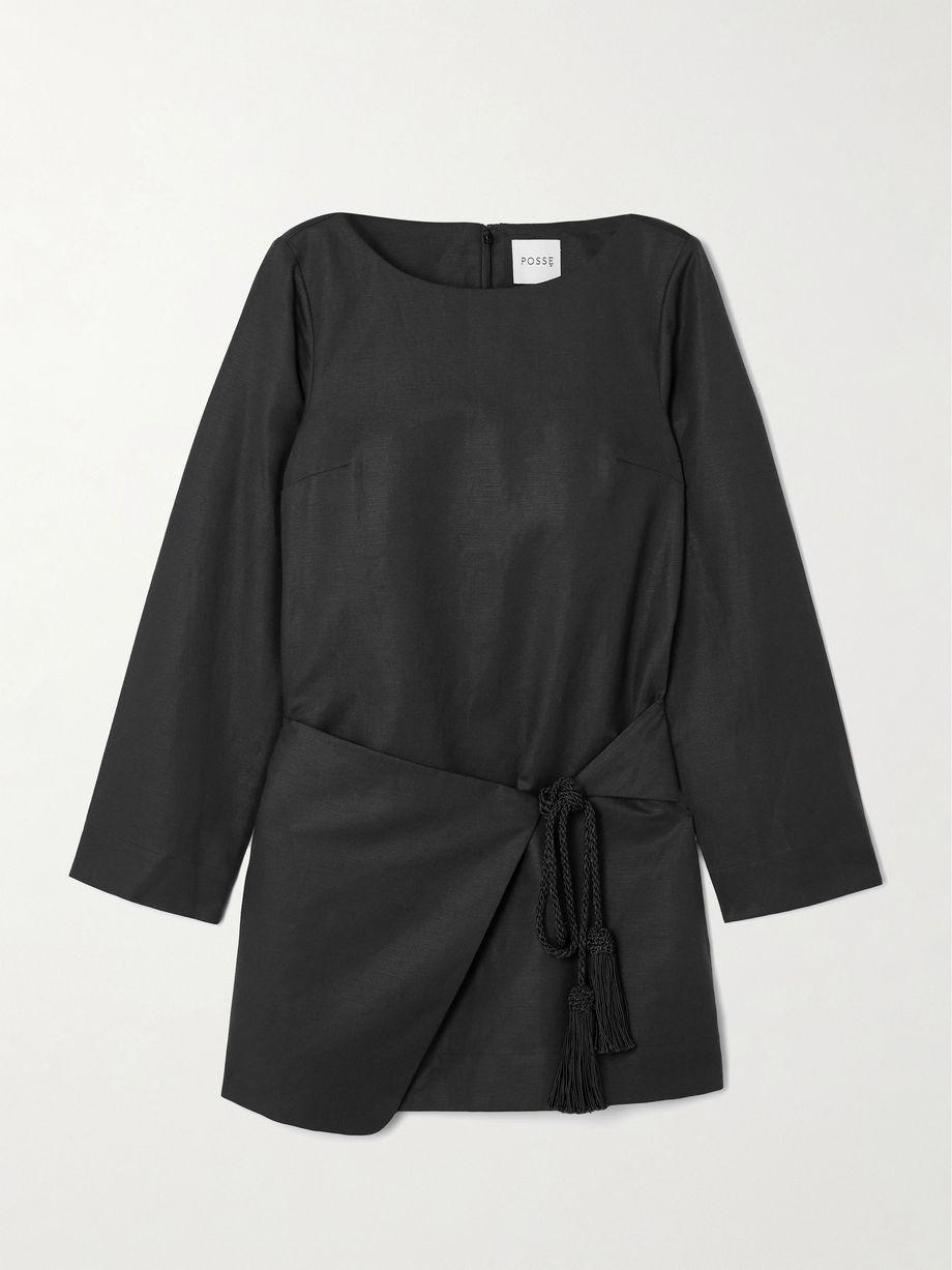 Yvette tie-detailed draped linen and cotton-blend mini dress by POSSE