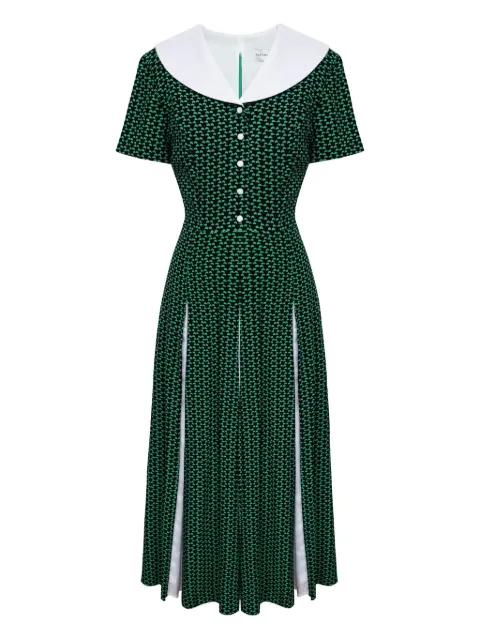 contrast-collar midi dress by POST MERIDIEM