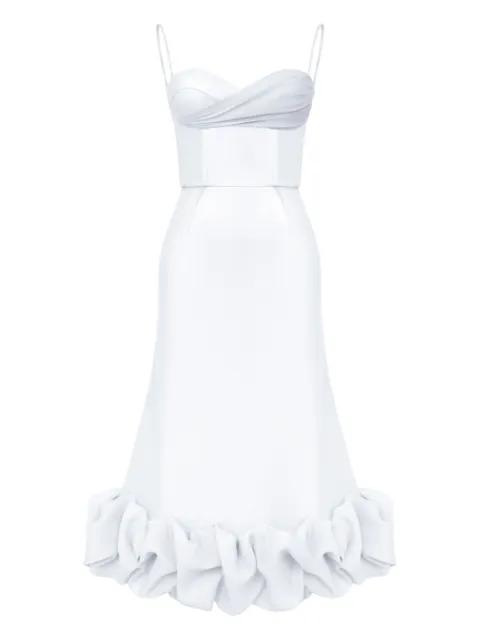 draped-bodice flounced bustier dress by POST MERIDIEM