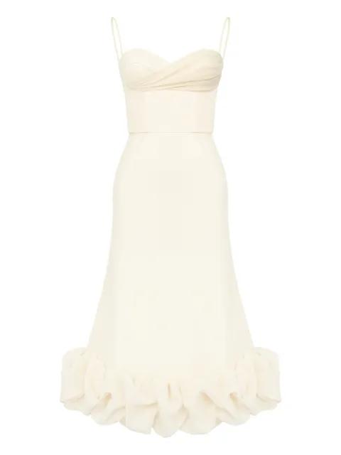 draped bodice flounced-hem midi dress by POST MERIDIEM