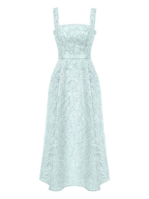 feather-embellished corset midi dress by POST MERIDIEM