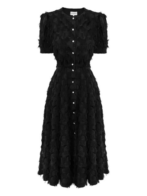 fringe puff-sleeve midi dress by POST MERIDIEM