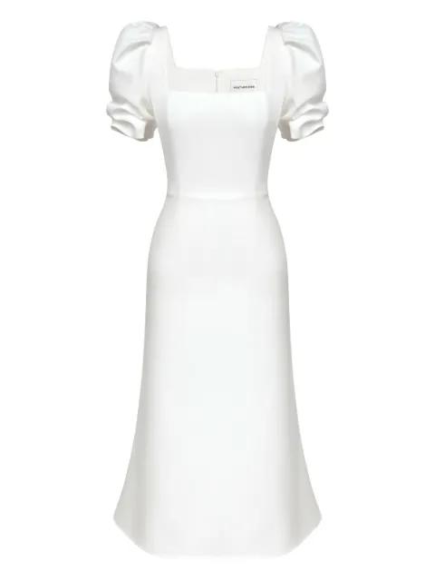 godet-silhouette square-neck midi dress by POST MERIDIEM