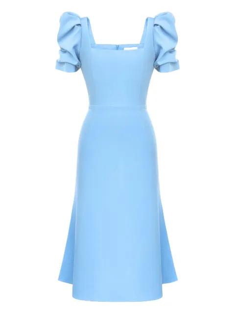 godet-silhouette square-neck midi dress by POST MERIDIEM