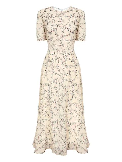 puff-sleeve floral midi dress by POST MERIDIEM