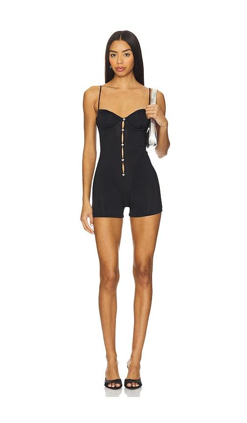 POSTER GIRL Sheer Gloss Romper in Black by POSTER GIRL