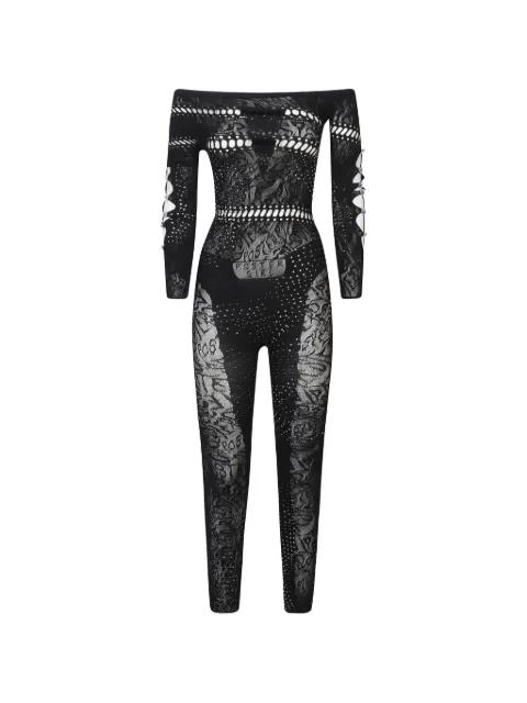 off-shoulder lace jumpsuit by POSTER GIRL
